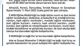Balıkesir'de 6 ilçeye daha kar tatili